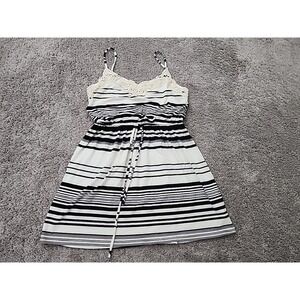 Speechless Sundress Womens L Black White Striped Speechless Crochet Trim Mini
